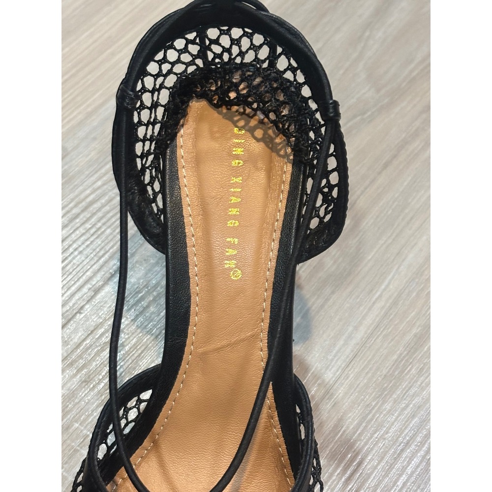 Qing Xiang Fang Black Mesh Lace Up Square Toe Stiletto Heels Size 39 - Picture 3 of 6